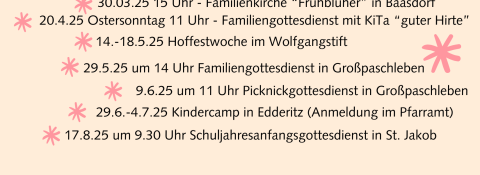 Familientermine im 1. Halbjahr 2025